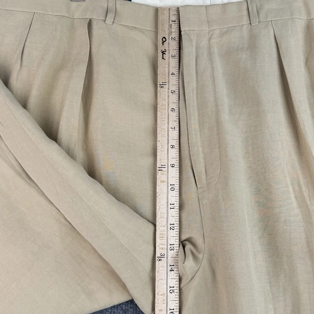 Polo Ralph Lauren Silk Linen Pants Mens 42x28 Beige Sand Pleated Travel Vacation
